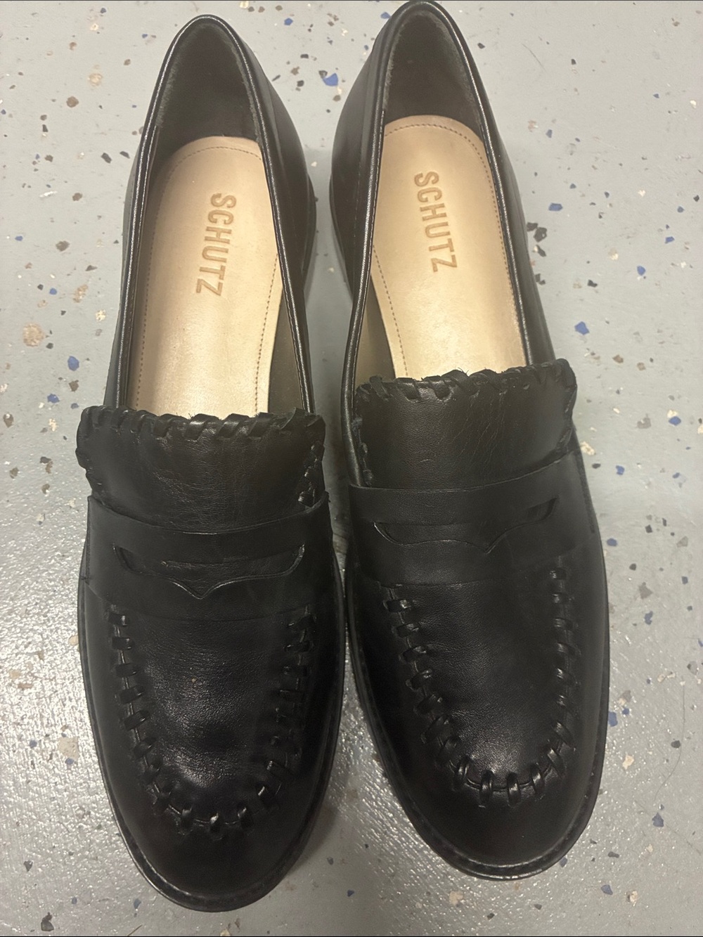 Schutz Women’s Black Leather Penny Loafers